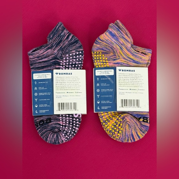 Bombas 2 Pair Unisex Supportive Ankle Grippers Socks/Purple & Pink Striped Small - Picture 2 of 6